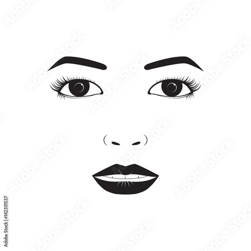 Girl emotion face laugh cartoon vector illustration and woman emoji icon cute symbol character human expression black silhouette female avatar tongue feeling.
