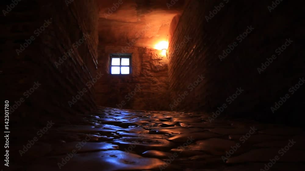 Dark Corridors of the Time. Long, narrow passageway up to the second floor in Hagia Sophia Basilica. 