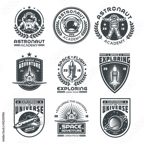 Set of icons of space. Elements of design, badges, logo and emblem on a white background. The concept of space travel
