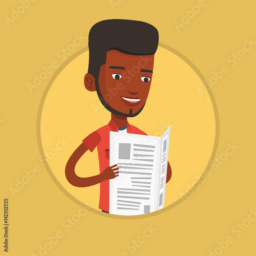 Man reading newspaper vector illustration.