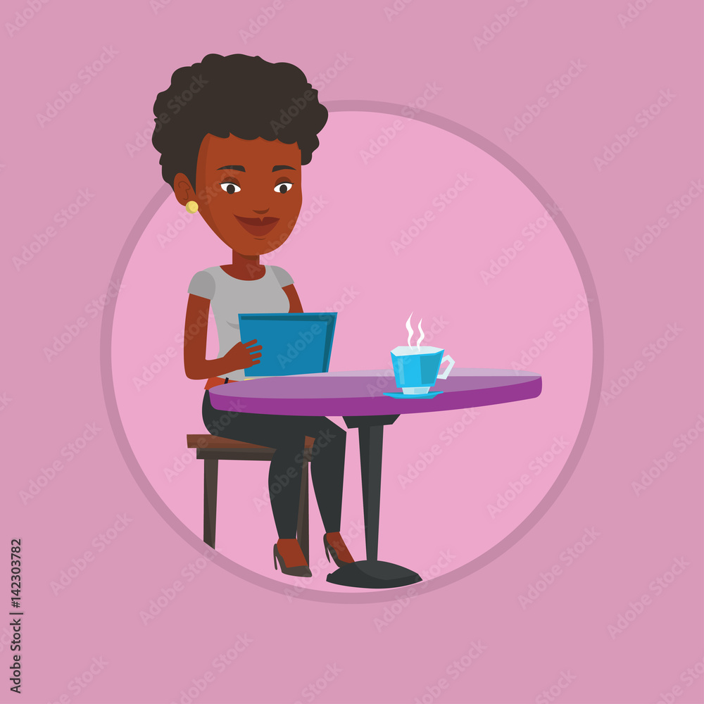 Woman surfing in the social network in cafe.