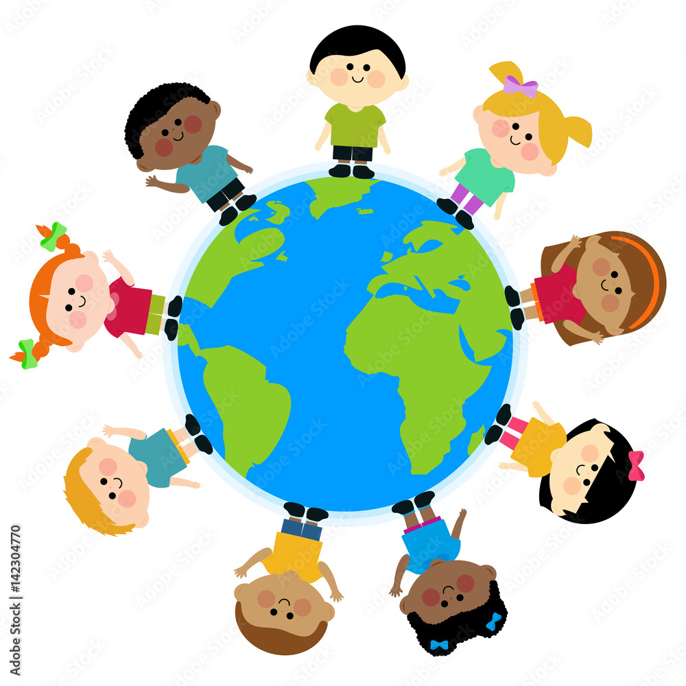 Diverse group of children around the Earth. Vector illustration Diverse group of children around the Earth. Vector illustration