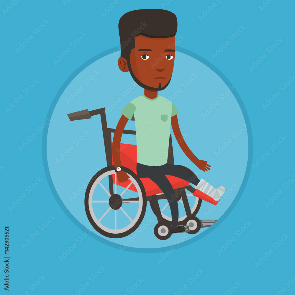 Fototapeta premium Man with broken leg sitting in wheelchair.