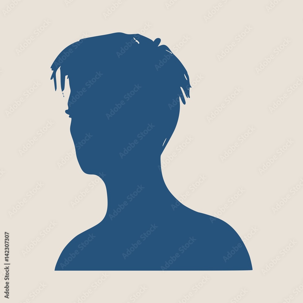 Face half turn view. Elegant silhouette of a female head. Vector Illustration. Short hair. Monochrome gamma.