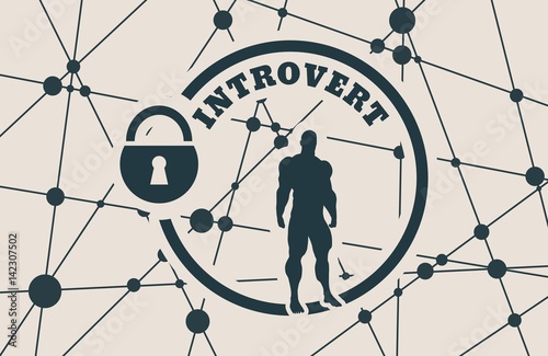 introvert simple icon metaphor. image relative to human psychology. muscular man in the locked circle. Molecule And Communication Background. Connected lines with dots.