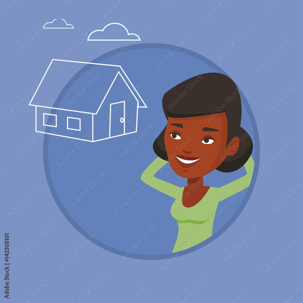 Woman dreaming about buying new house. Woman dreaming about buying new house.