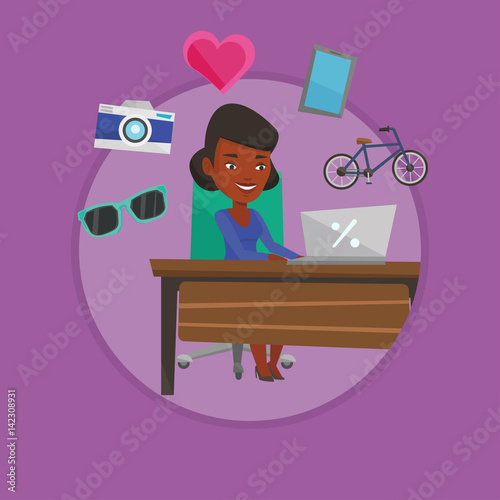 Woman shopping online vector illustration.