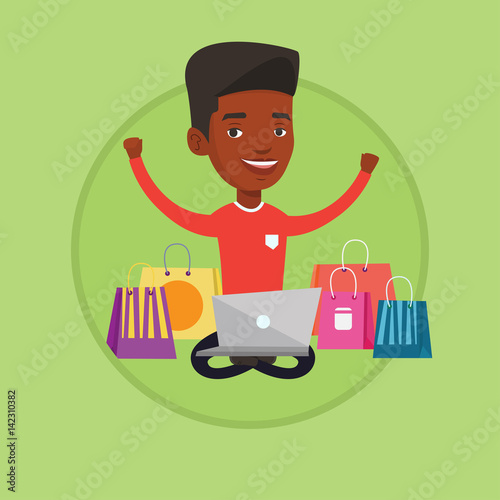 Man shopping online vector illustration.