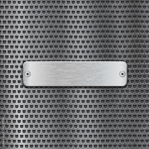Stainless steel brushed plate on metal perforated background