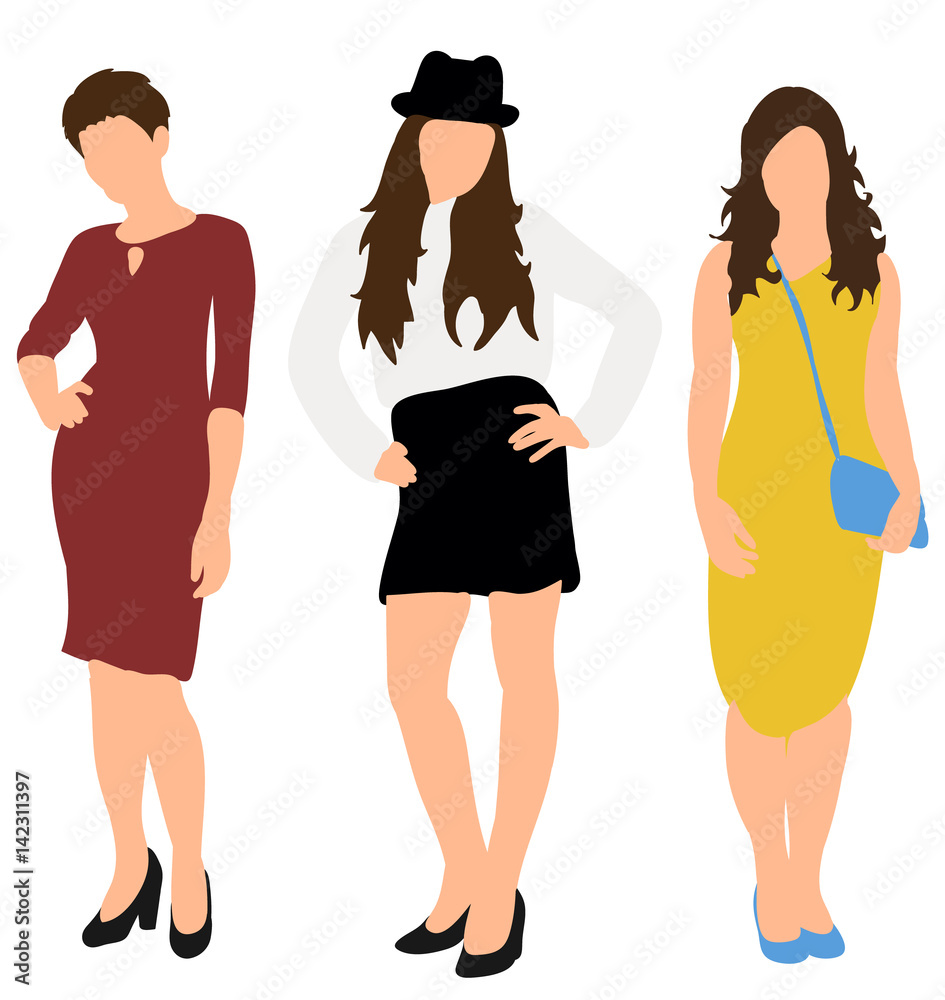 Vector, illustration, collection of a girl without faces, Vector, illustration, collection of a girl without faces,