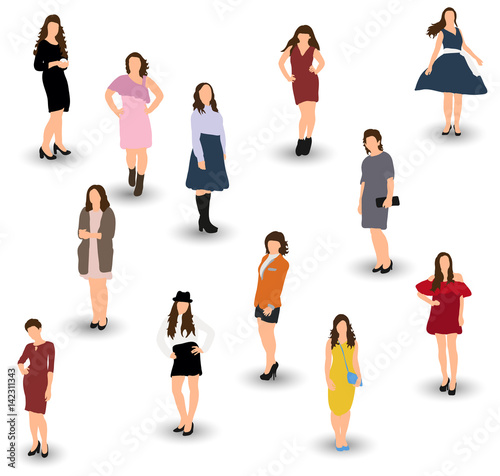 Vector, illustration, collection of girls without faces with shadow