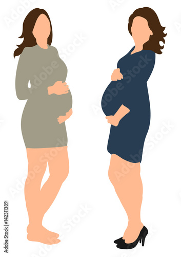 Vector, illustration, pregnant girl, two