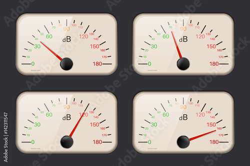 Decibel meters on dark background photo