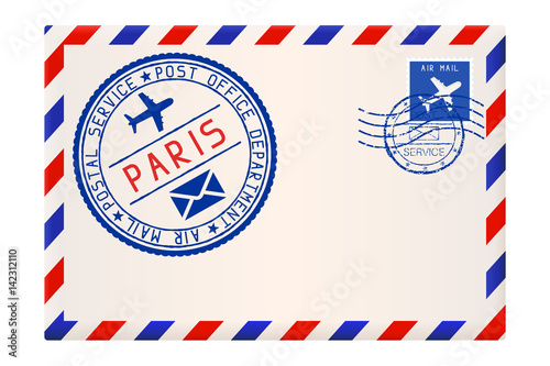 International air mail envelope from PARIS. With round blue postal stamp