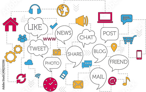 Flat line design concept - Social Media, Marketing, Icon