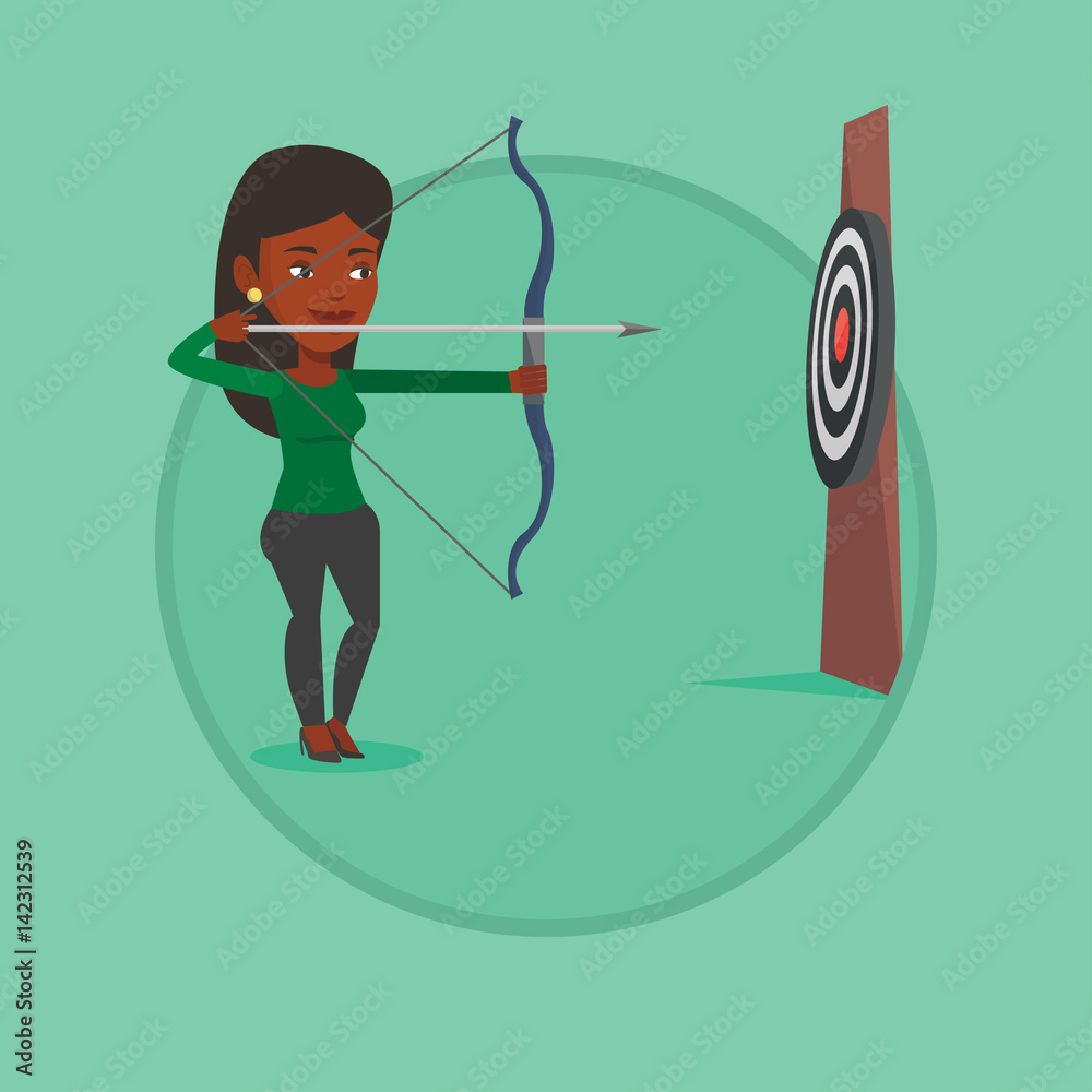 Archer training with the bow vector illustration.