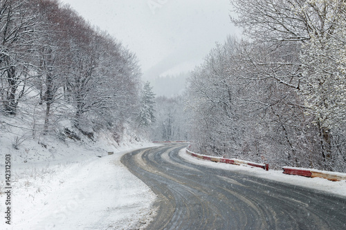 Winter snowfall in the Carpathian Mountains