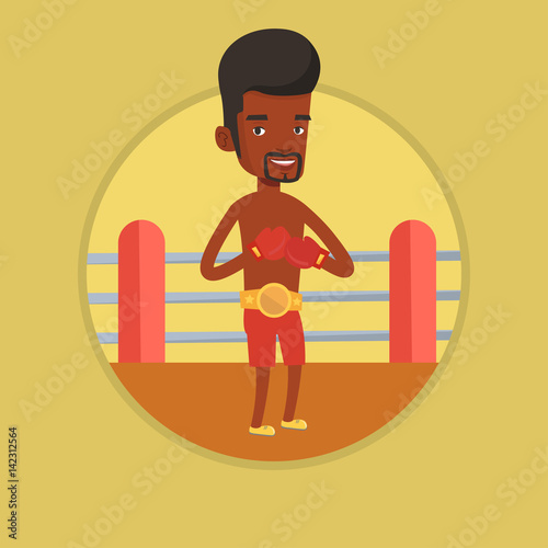 Confident boxer in the ring vector illustration.