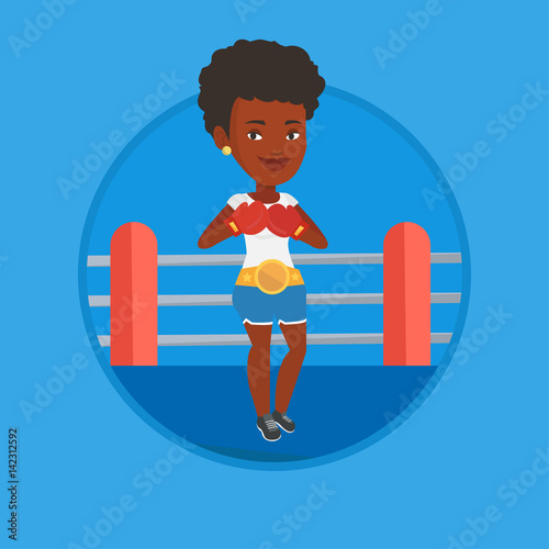 Confident boxer in the ring vector illustration.