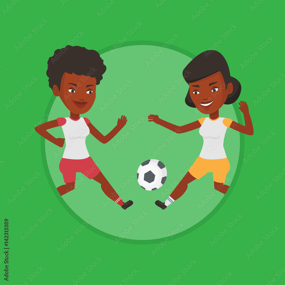 Two female soccer players fighting for ball. Two female soccer players fighting for ball.