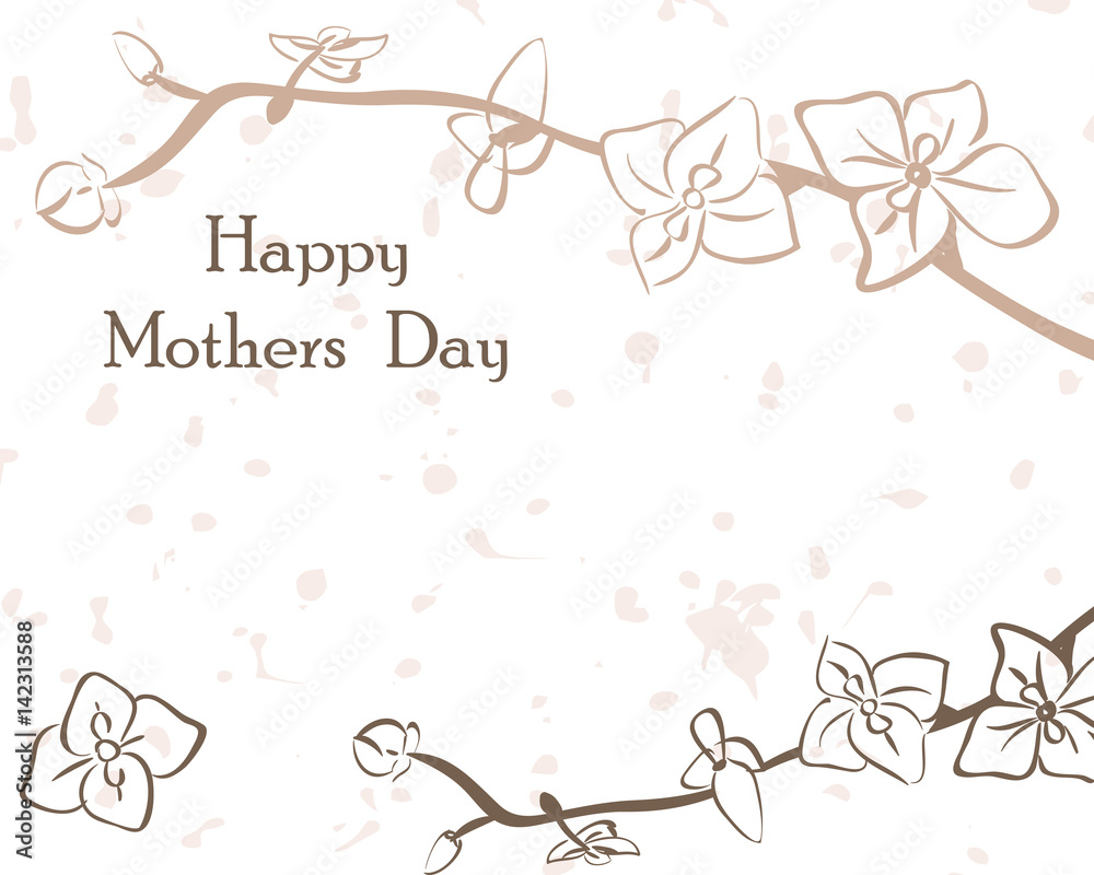 Card International Mother's Day in gentle tones. Postcard vector template. Design greeting with beautiful orchids.