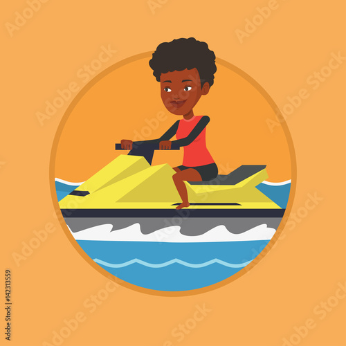 African woman training on jet ski in the sea.