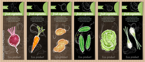 Farmers market vegetables banner. Fresh vegetarian healthy food of vector chalk sketch