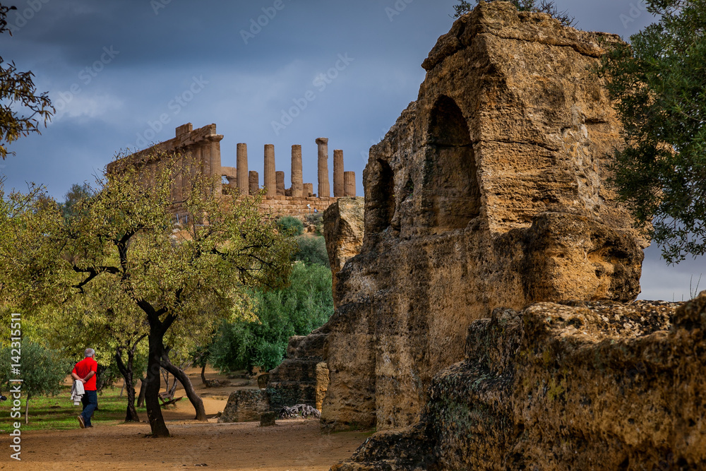 Agrigento, Italy - October 15, 2009: ancient Greek landmark in the Valley of the Temples outside Agrigento, Sicily