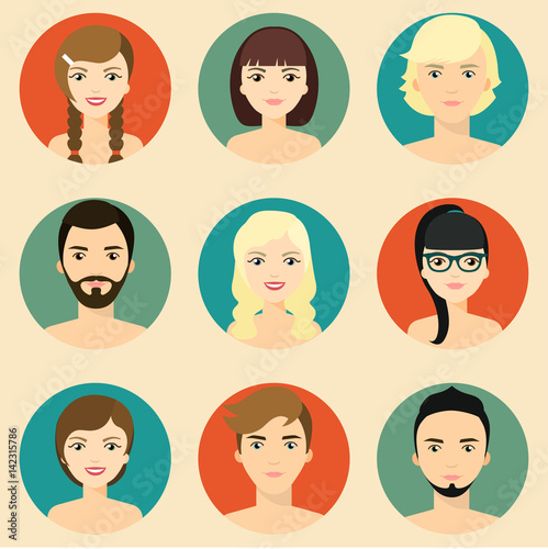 Set of people avatar collection. Vector flat illustration