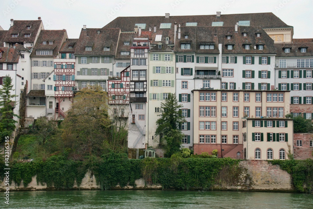 Basel houses along river rhine Basel houses along river rhine