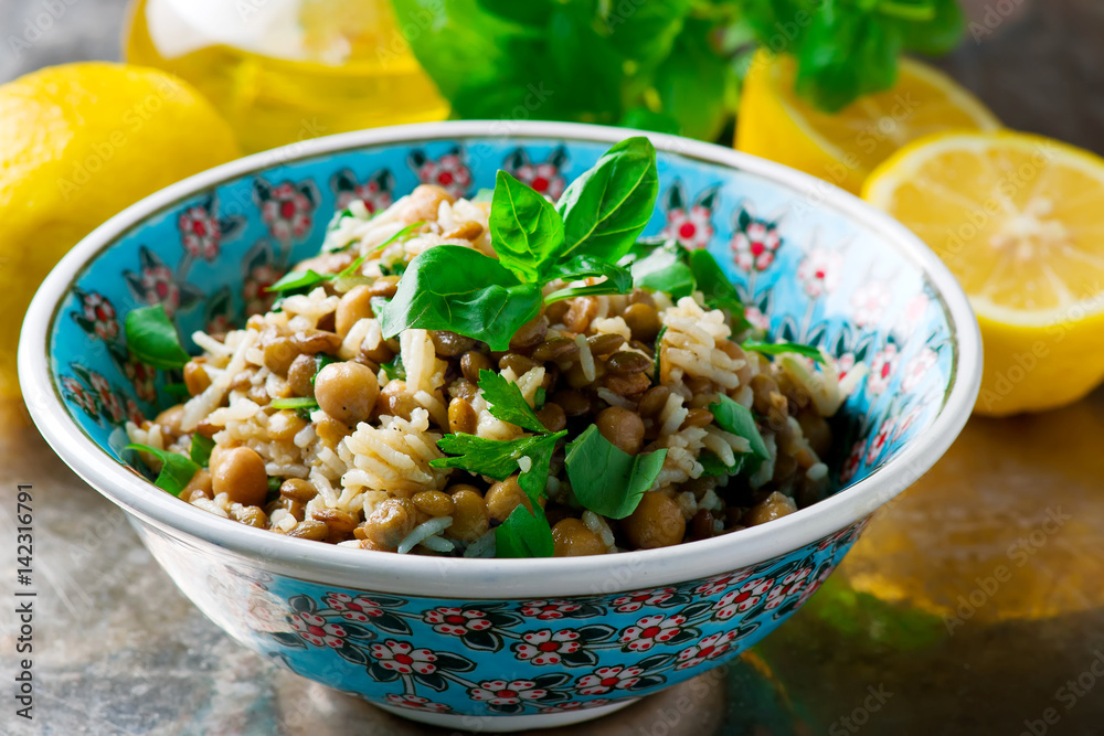 Rice, Lentil and Chickpea Salad with Herbs. Rice, Lentil and Chickpea Salad with Herbs.