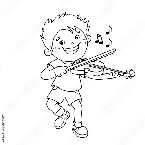 Coloring Page Outline Of cartoon Boy playing the violin. Musical instruments. Coloring book for kids