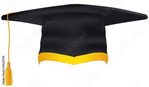 Black Graduation Cap with Gold Tassel Isolated