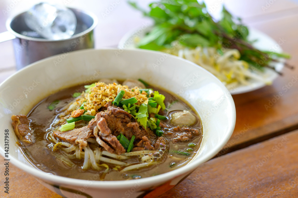 Asian delicatessen, beef noodles with soup. Asian delicatessen, beef noodles with soup.