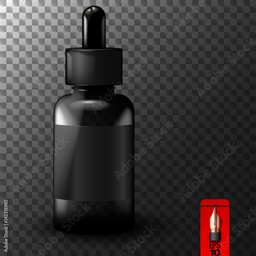 Realistic black vape liquid bottle mockup