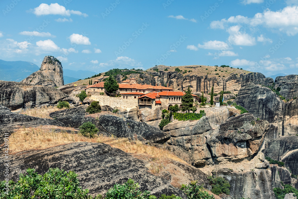 View of  St Stephen Monastery (Agios Stefanos).  Meteora monasteries, Greece.