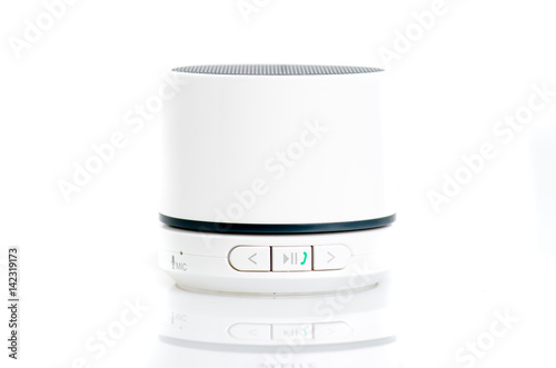 Mini bluetooth speaker portable for smartphones and computer notebook isolated on white