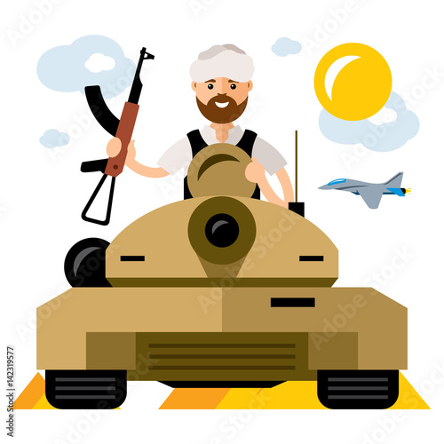 Vector Tankman, War in the Middle East. Flat style colorful Cartoon illustration.