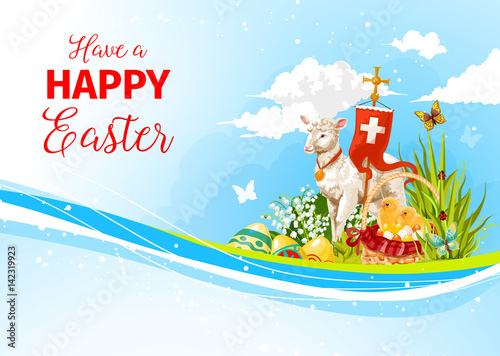 Easter greeting paschal passover lamb vector card