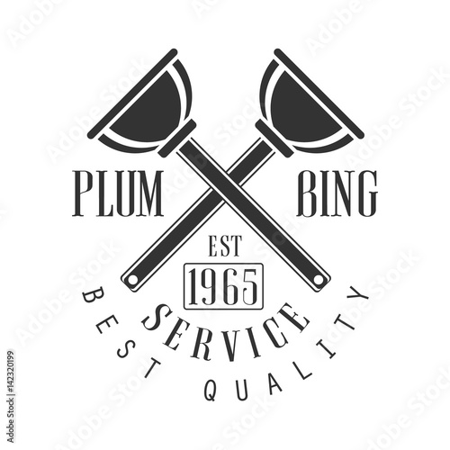 Best Plumbing, Repair and Renovation Service Black And White Sign Design Template With Text And Crossed Plungers