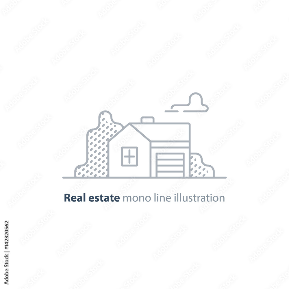 Real estate linear icon, low house property, neighborhood concept