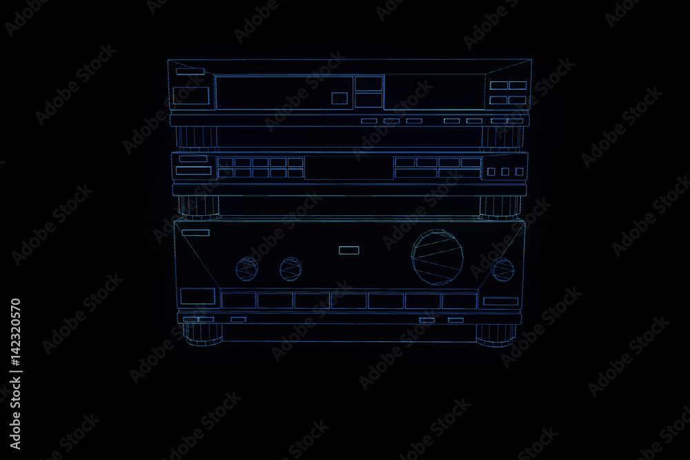 3D HIFI System in Wireframe Hologram Style. Nice 3D Rendering

