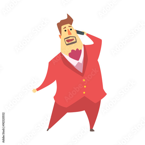 Millionaire Rich Man Talking On Cell Phone,Funny Cartoon Character Lifestyle Situation