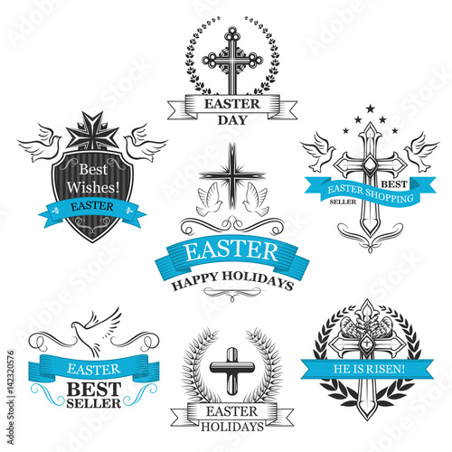 Easter Sale vector paschal greeting icons set