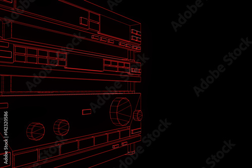 3D HIFI System in Wireframe Hologram Style. Nice 3D Rendering

