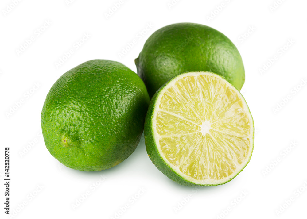 Fresh green limes core closeup isolated on white background Fresh green limes core closeup isolated on white background
