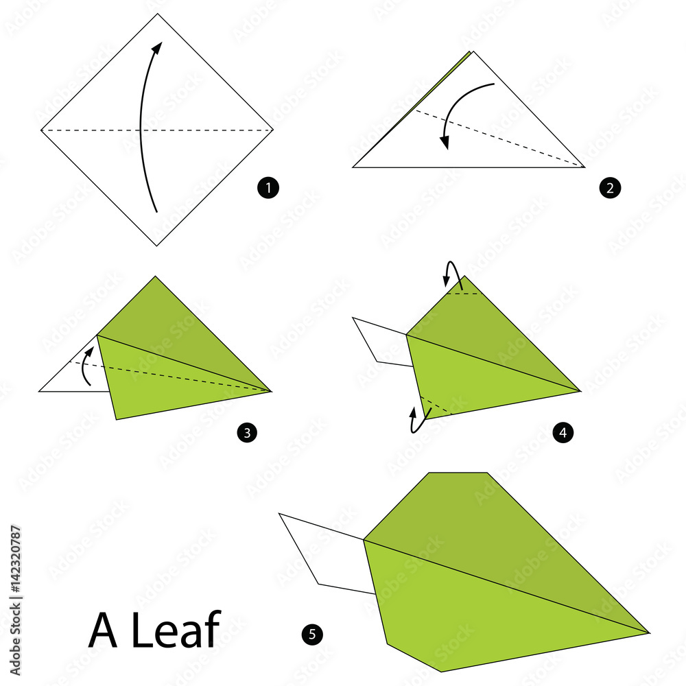 Step by step instructions how to make origami A Leaf. Stock Vector