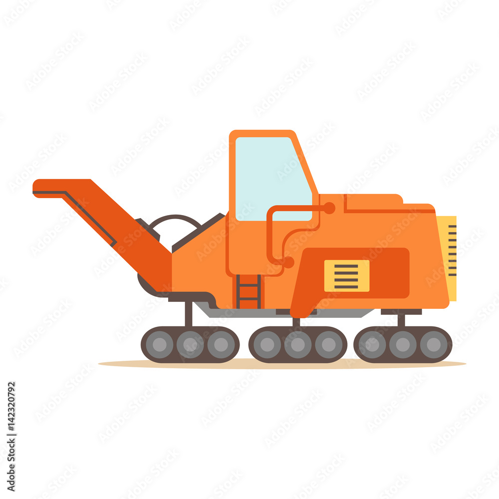 Naklejka premium Orange Gravel Spreading Graver Machine , Part Of Roadworks And Construction Site Series Of Vector Illustrations