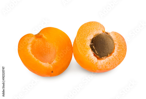 One ripe fresh apricot halves isolated on white background