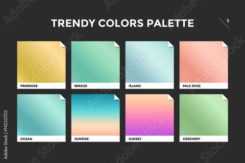 Set of colorful trendy gradient template. Collection palette of color metallic gradient illustrations for backgrounds and textures. Trendy colors squares palettes of new season. Vector Illustration